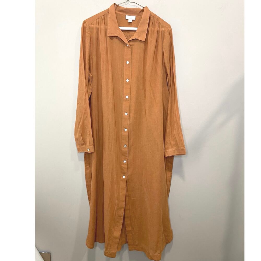 J. Jill Med Pure Jill Linen Patch-Pocket Shirtdress Burnt Orange Summer Dress